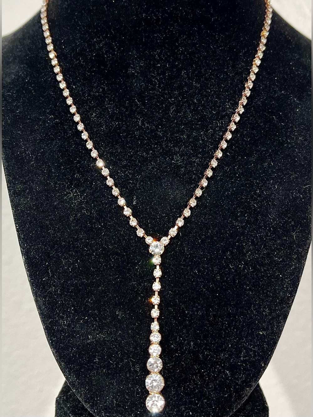 Vintage Crystal Drop Y-Necklace in Gold Tone